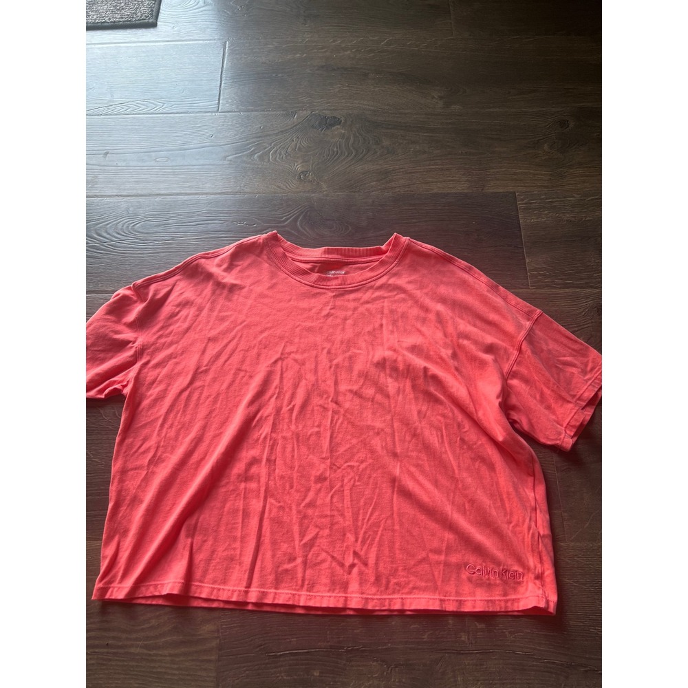 Calvin Klein Performance Womens XL Coral Pink Boxy Short Sleeve T-Shirt Logo